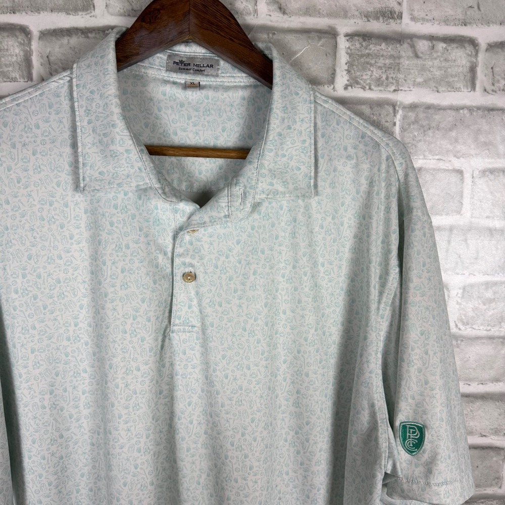 Peter Millar Summer Comfort Polo Shirt Mens XL Blue Sport Print Performance Golf